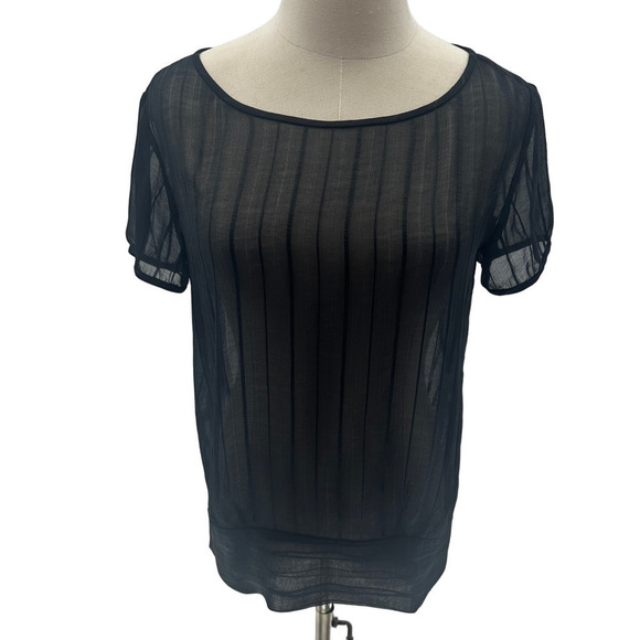 Banana Republic Tops - Banana Republic Black Sheer Striped Scoop Neck Short Sleeve Top- XS